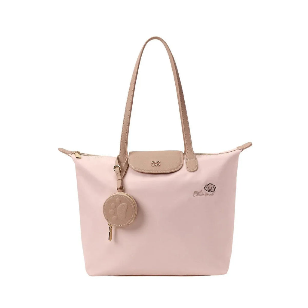 Large capacity Oxford cloth casual tote shoulder bag in pink with sandwich pocket and mobile phone compartment
