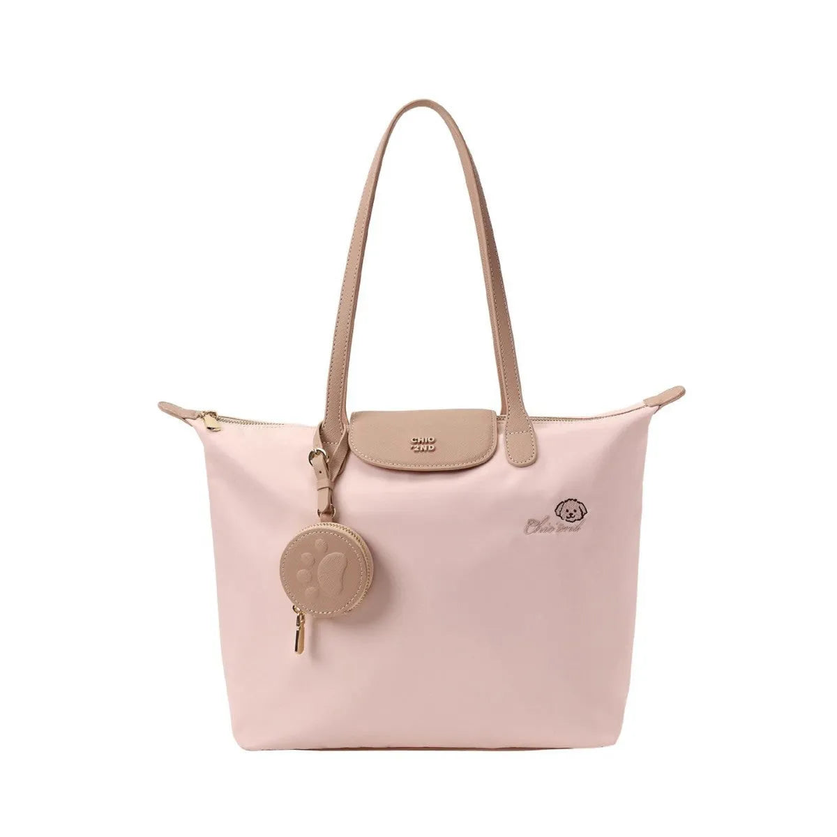 Large capacity Oxford cloth casual tote shoulder bag in pink with sandwich pocket and mobile phone compartment