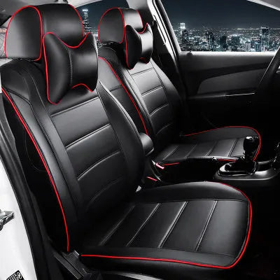 Cow leather car seat cover in beige and black colour options with binding style edging