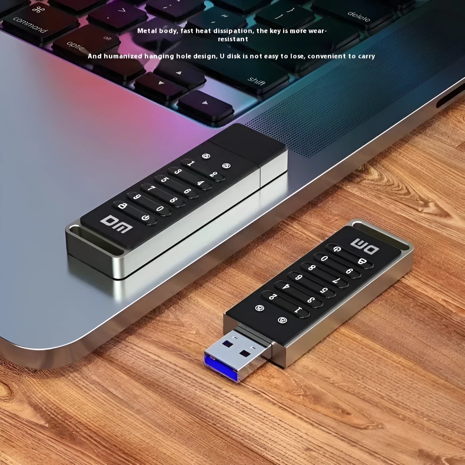 64GB metal USB flash drive with fingerprint scanner for encryption security.