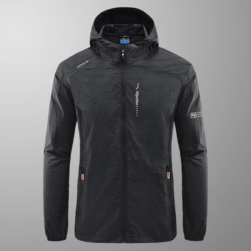 Men's lightweight nylon summer hooded jacket in loose fit for sun protection