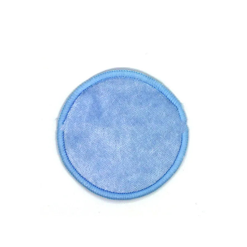 Water pink and light blue velvet makeup remover pads in 8cm size with cotton mesh storage bag