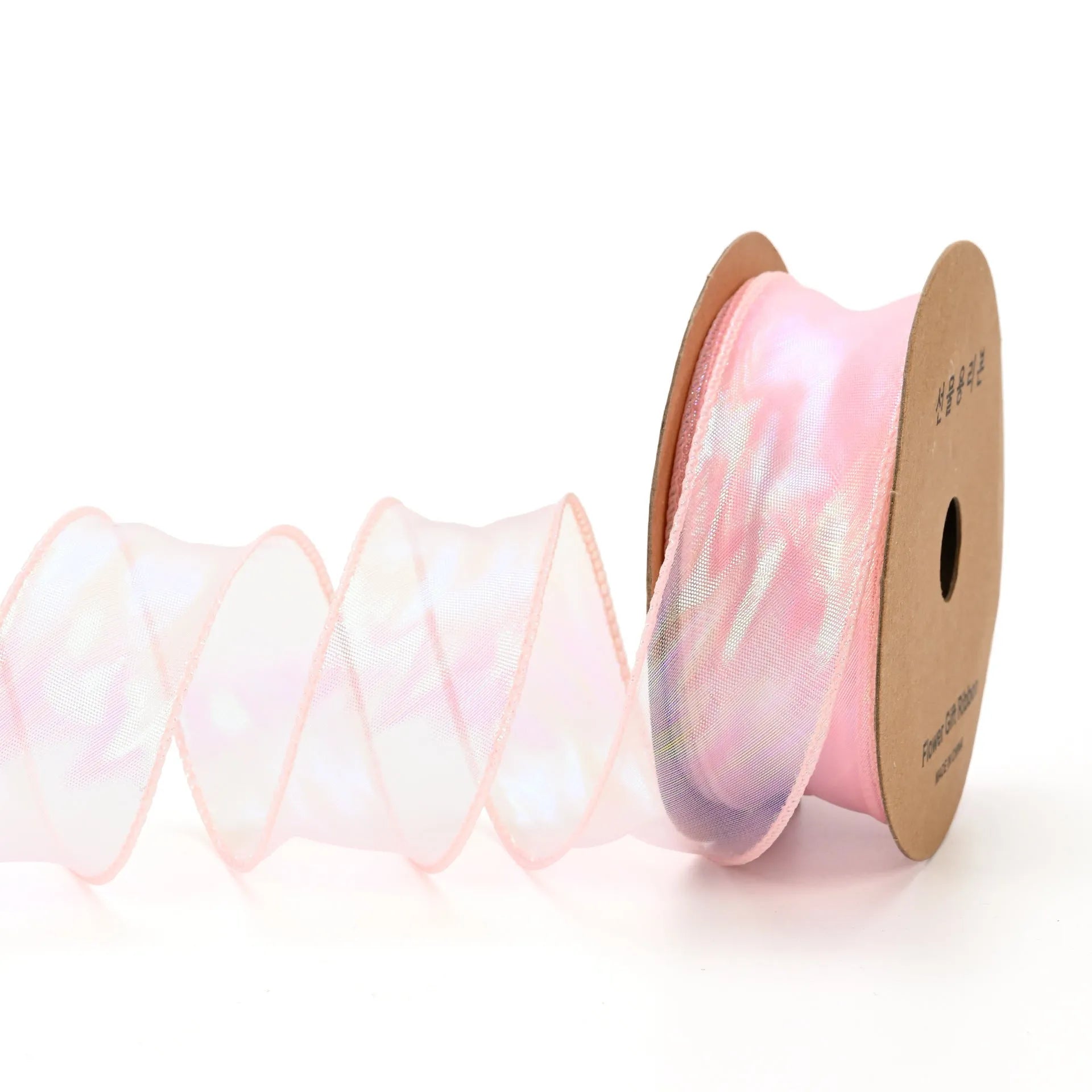 Roll of 4cm wide mesh fishtail yarn floral wave ribbon in multiple illusion colours.