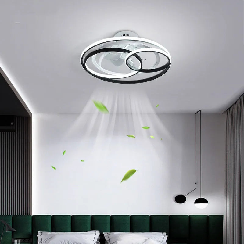 48cm ceiling fan light with metal blades and acrylic lampshade in black finish