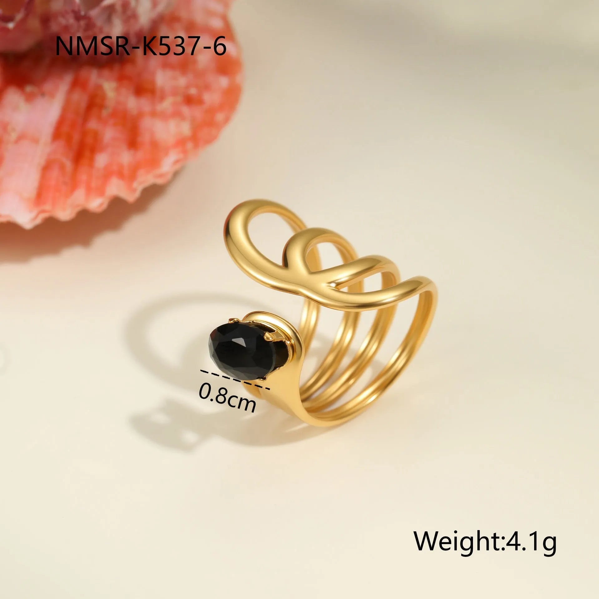 Geometric open mouth women's ring with zircon inlay made from silver-toned electroplated stainless steel.