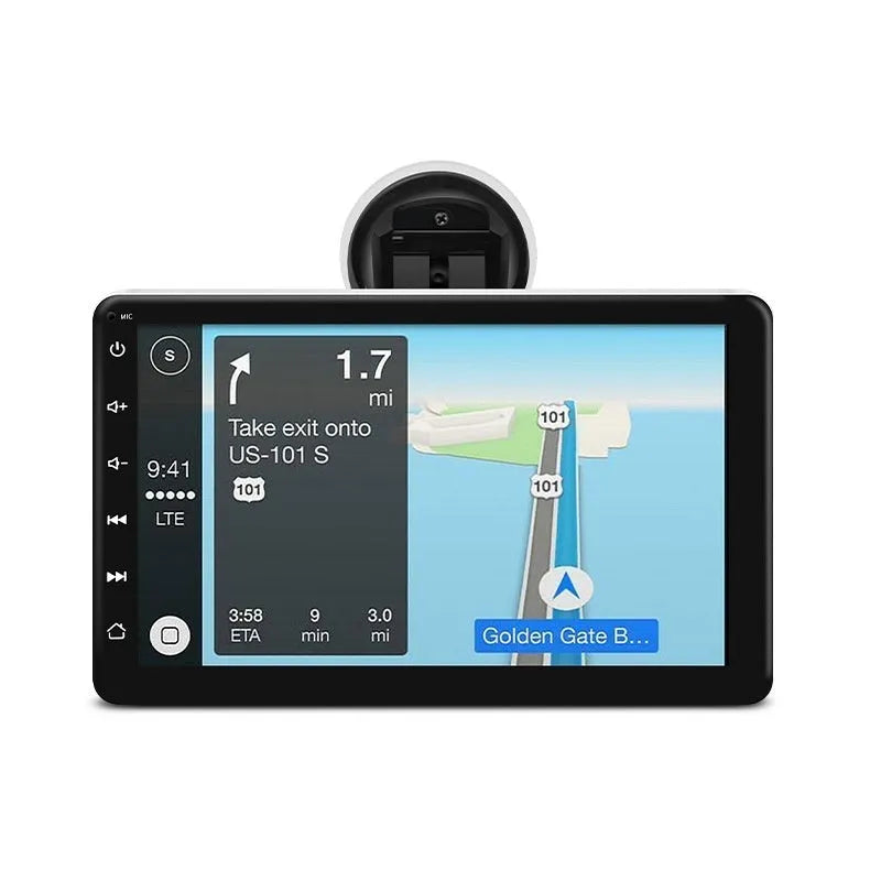 Wireless CarPlay car GPS navigator with 7-inch screen and reversing camera on a dashboard mount.