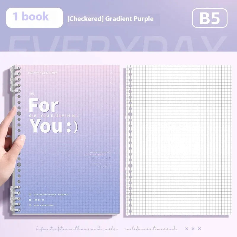 Gradient colour removable coil notebook with PP cover in blue, pink, green and purple options
