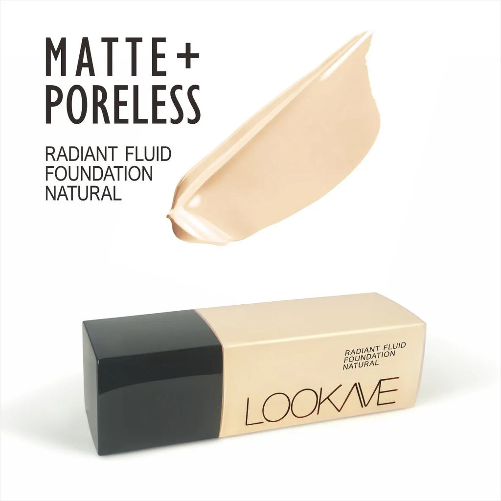 LOOKAVE matte liquid foundation bottle in 21g size showing cream formula