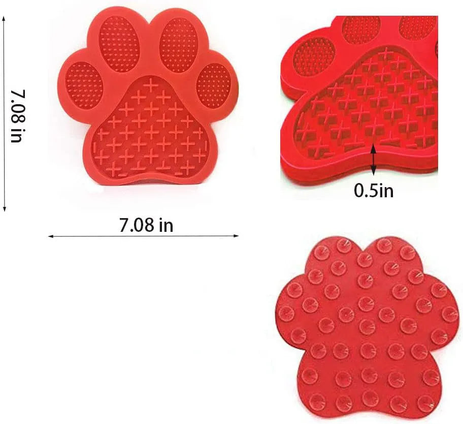 Blue bone-shaped silicone dog licking mat with suction cups on the back.