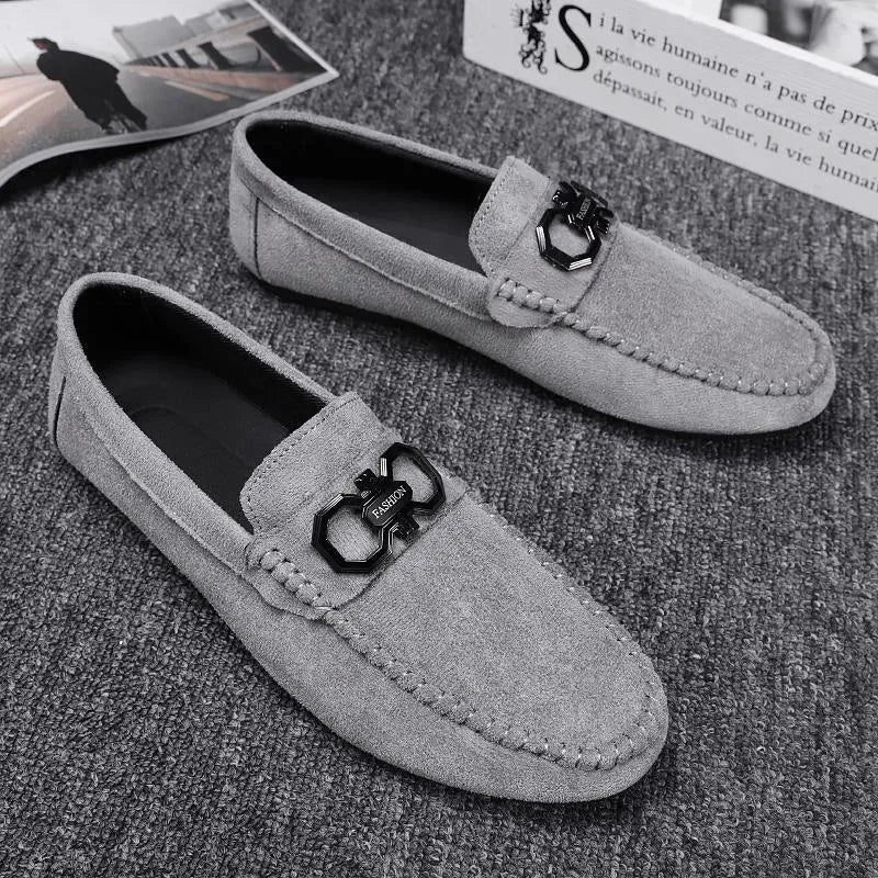 Men's black and grey suede leather casual shoes with rubber soles for summer wear