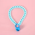 Macaron candy colour plastic chain collar for pets in blue, pink, and mixed colours with S and M size tags.