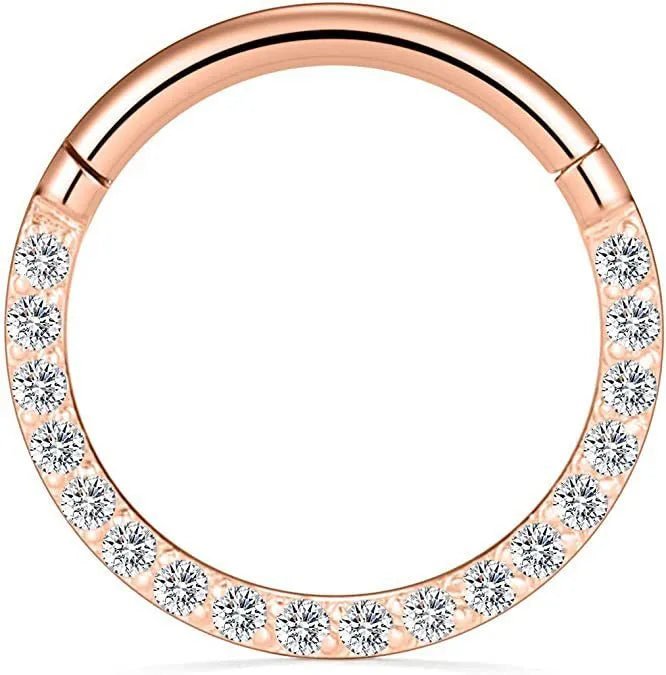 Stainless steel seamless nose ring with diamond accent in multiple colour finishes and sizes