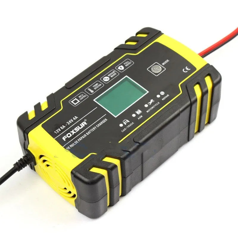 12V 24V motorcycle and car battery charger with LCD screen display for lead-acid batteries