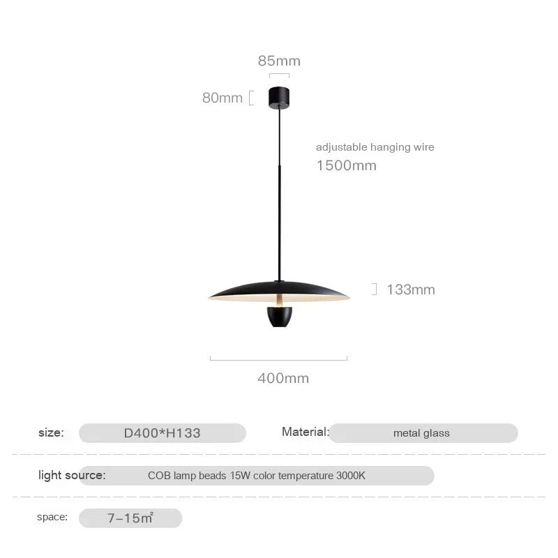 Black circular minimalist chandelier pendant light with 400mm diameter.