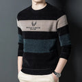 Dusted chenille men's knit sweater pullover in blue with round collar and long sleeves, fleece lined, available in sizes M to 4XL