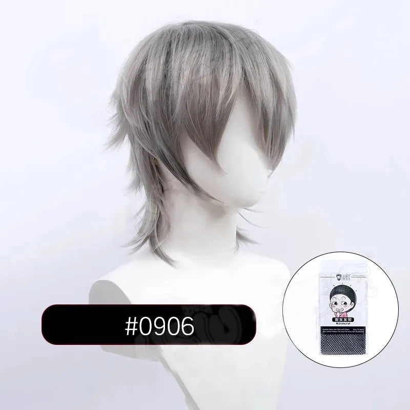 Short red Anime style cosplay wig for men made from high-temperature fibre