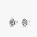 A pair of women's silver drop-shaped ear studs made from 925 sterling silver.