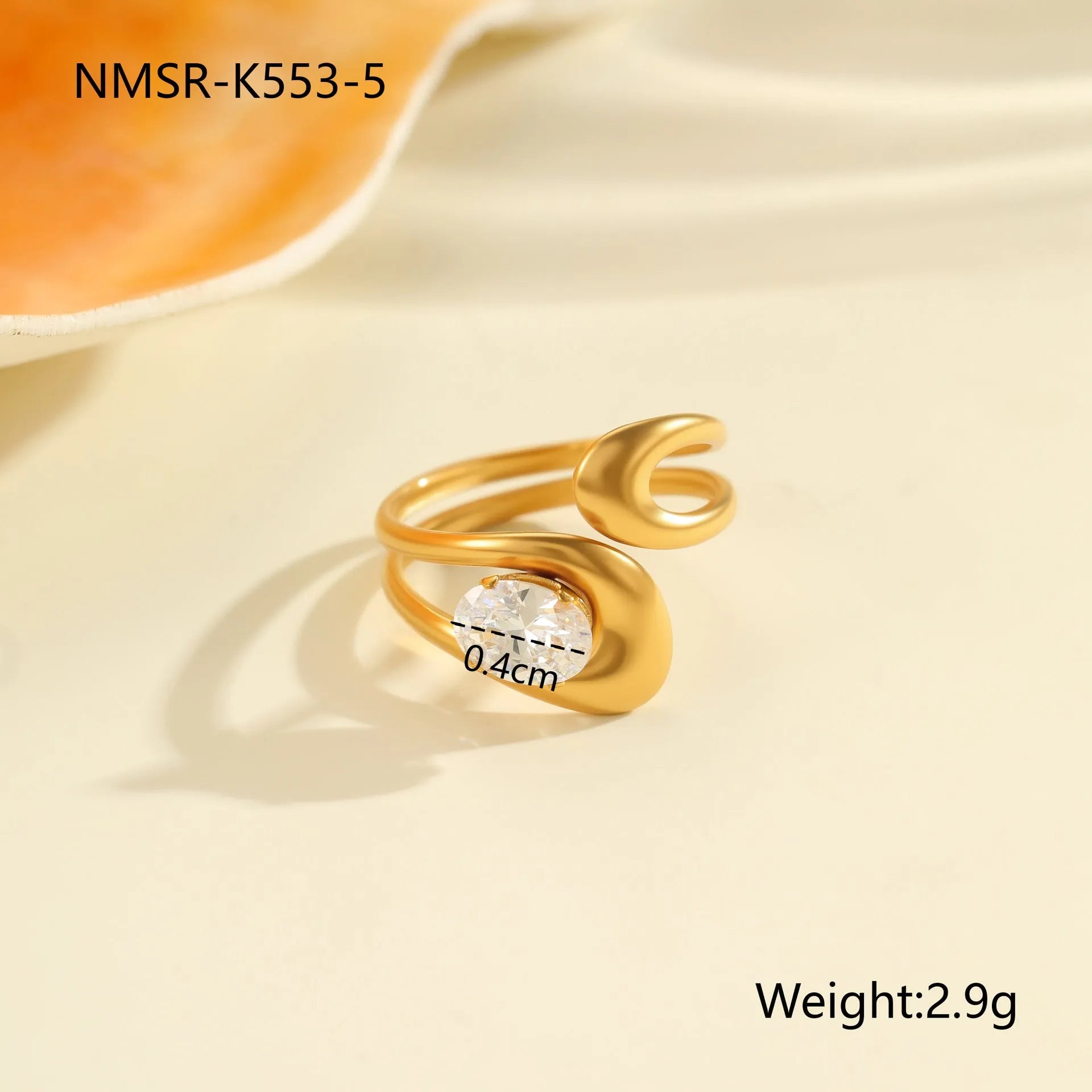 Geometric open mouth zircon ring showing adjustable design and electroplated finish