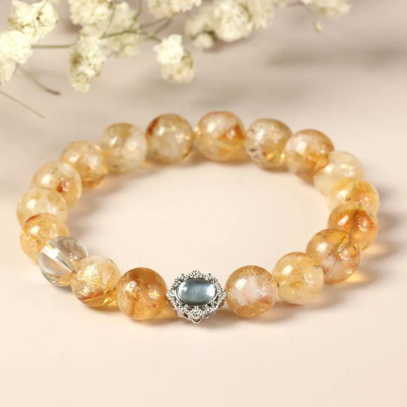 Citrine crystal bracelet with 10mm geometric beads and grinding treatment finish