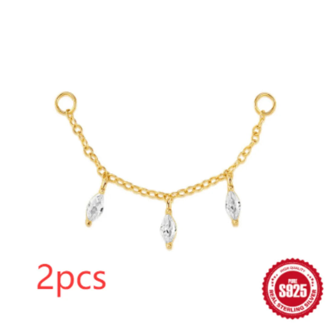 S925 sterling silver water drop earrings with flat spiral puncture design in single gold colour