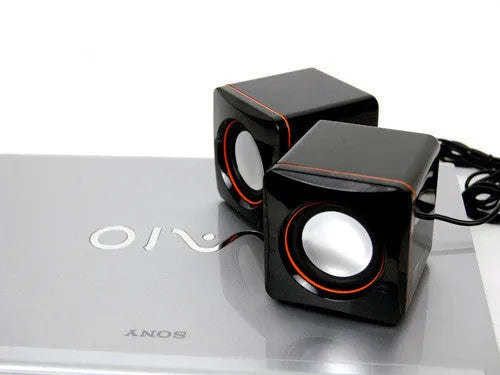Black square USB-powered 2.0 channel computer speaker for desktop audio