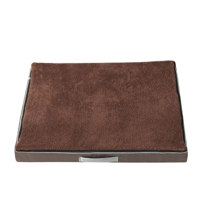 Brown removable washable sponge dog mat with velvet finish on a sofa