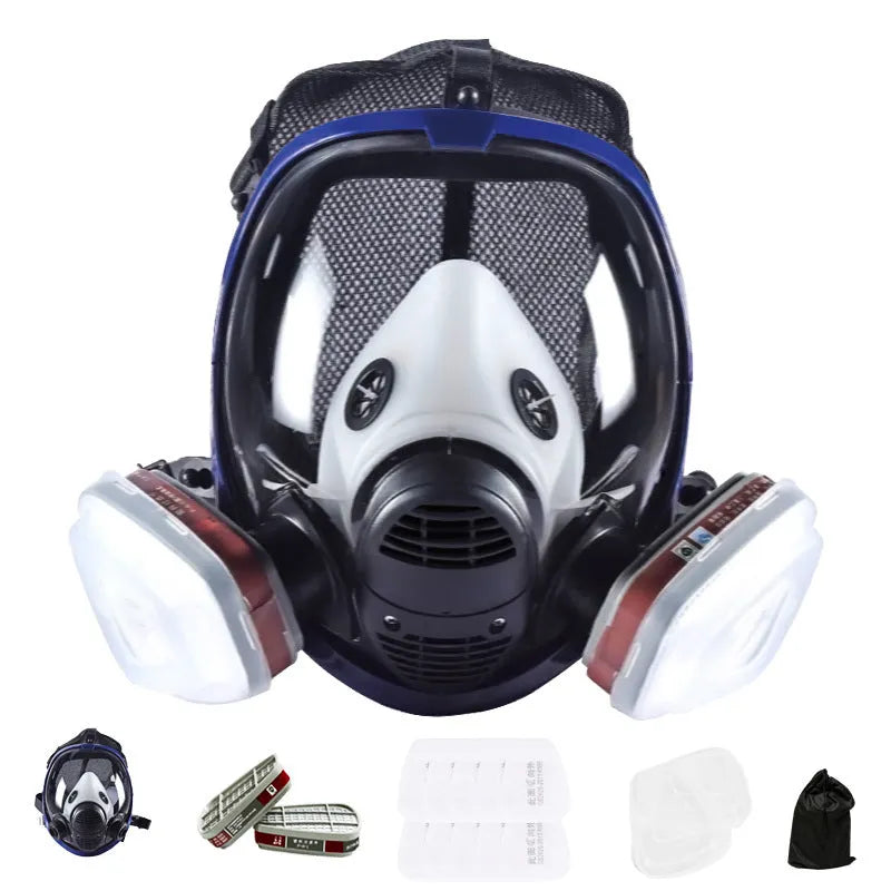 Spherical full-face gas mask with silicone trapezoidal canister and KN95 filtration for dust and gas protection