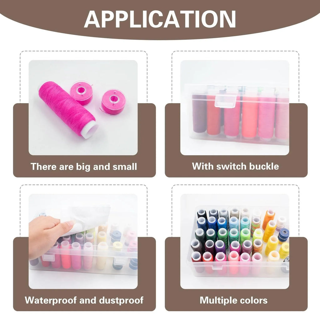 Plastic embroidery storage box with 42 compartments in transparent, pink, or blue colour options