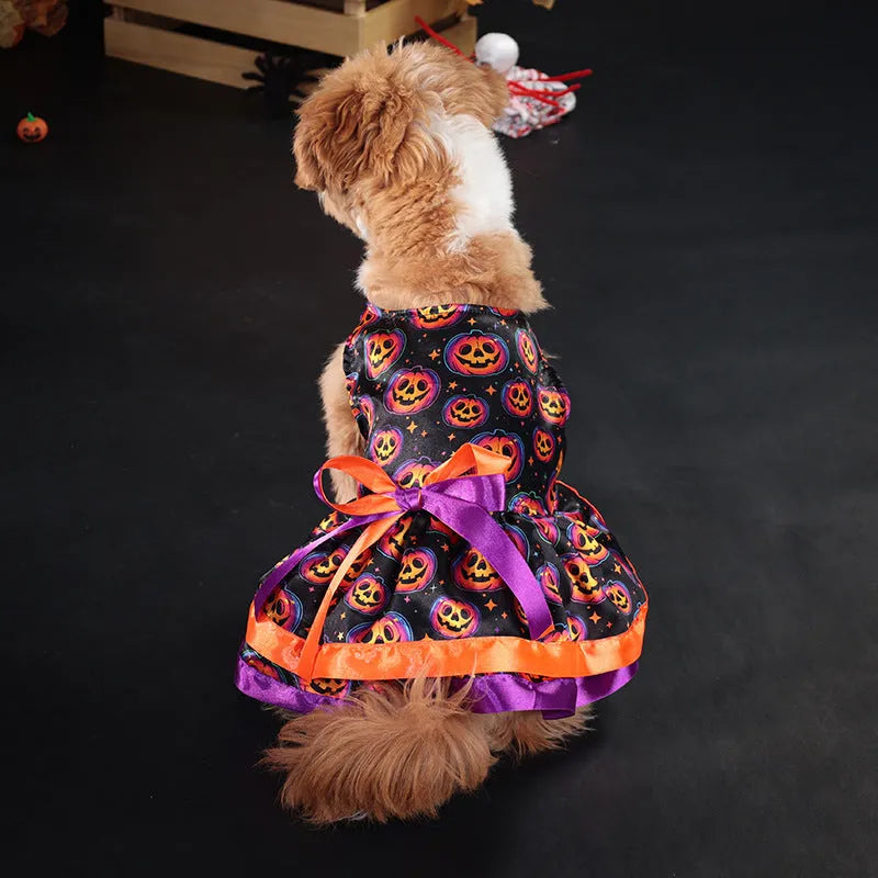 Halloween pet skirt dog costume with colourful pumpkin and skull designs