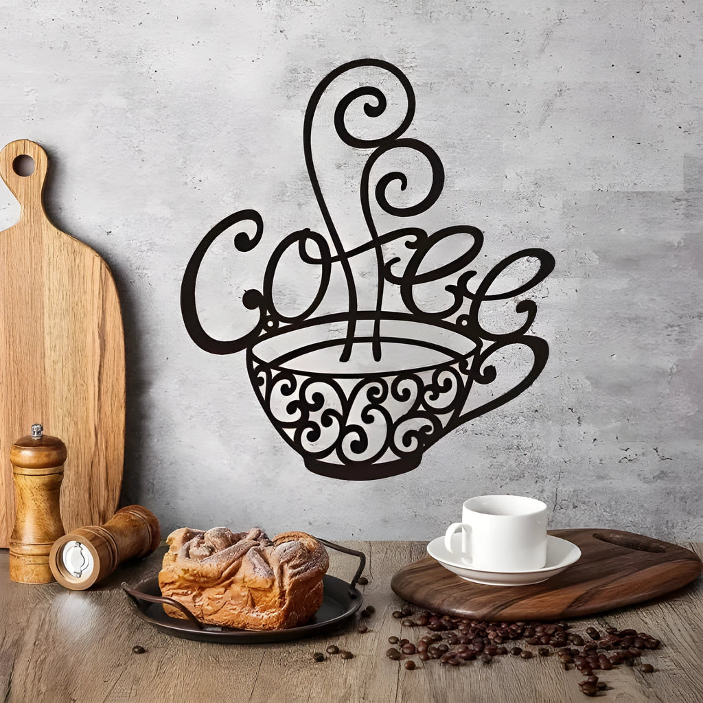 Black wrought iron wall craft with English letter silhouettes, modern decoration 26x28cm
