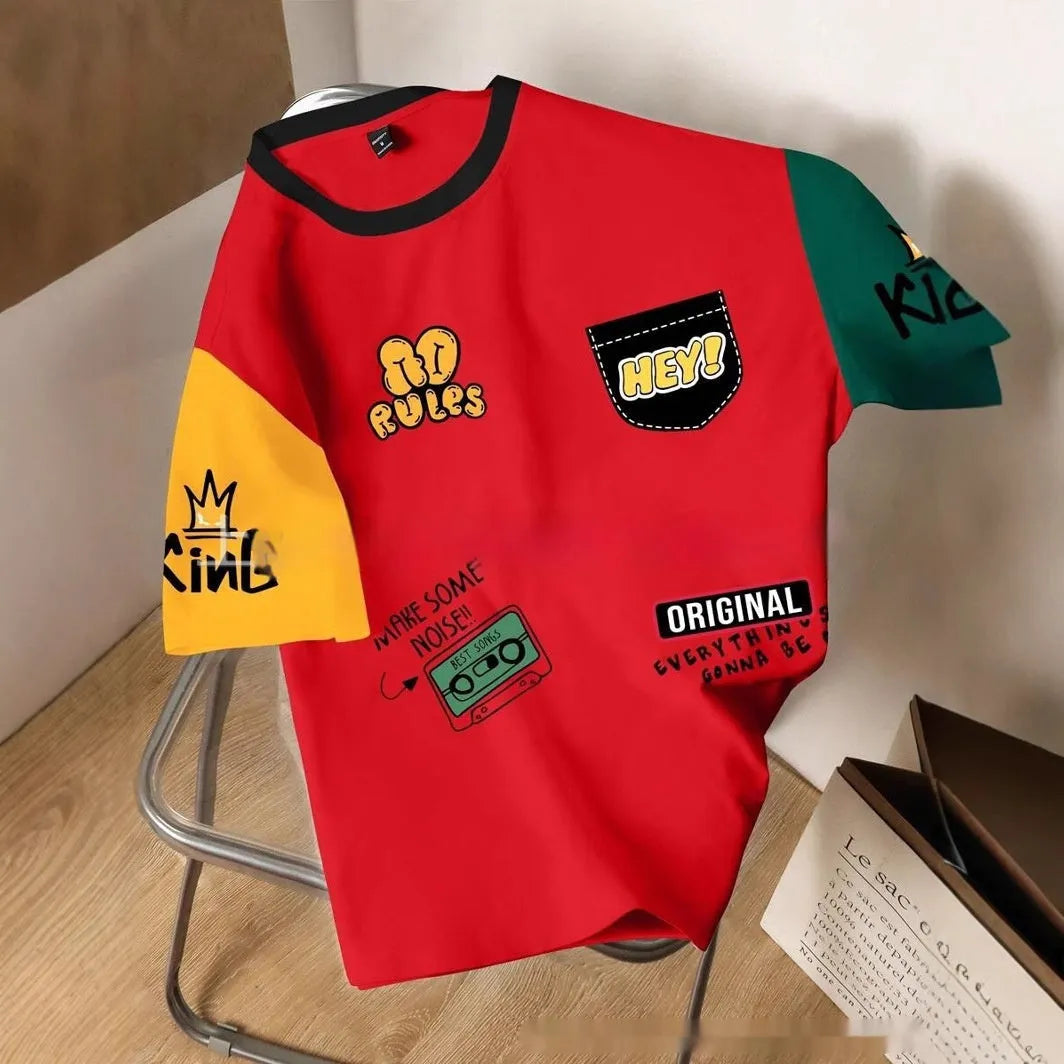 Men's loose fit short-sleeved t-shirt with digital printed letters in trendy colours