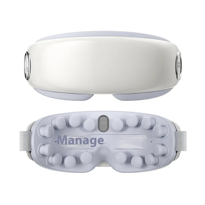 Bluetooth rechargeable eye hot compress massage device in purplish grey, green, or ink grey colour.