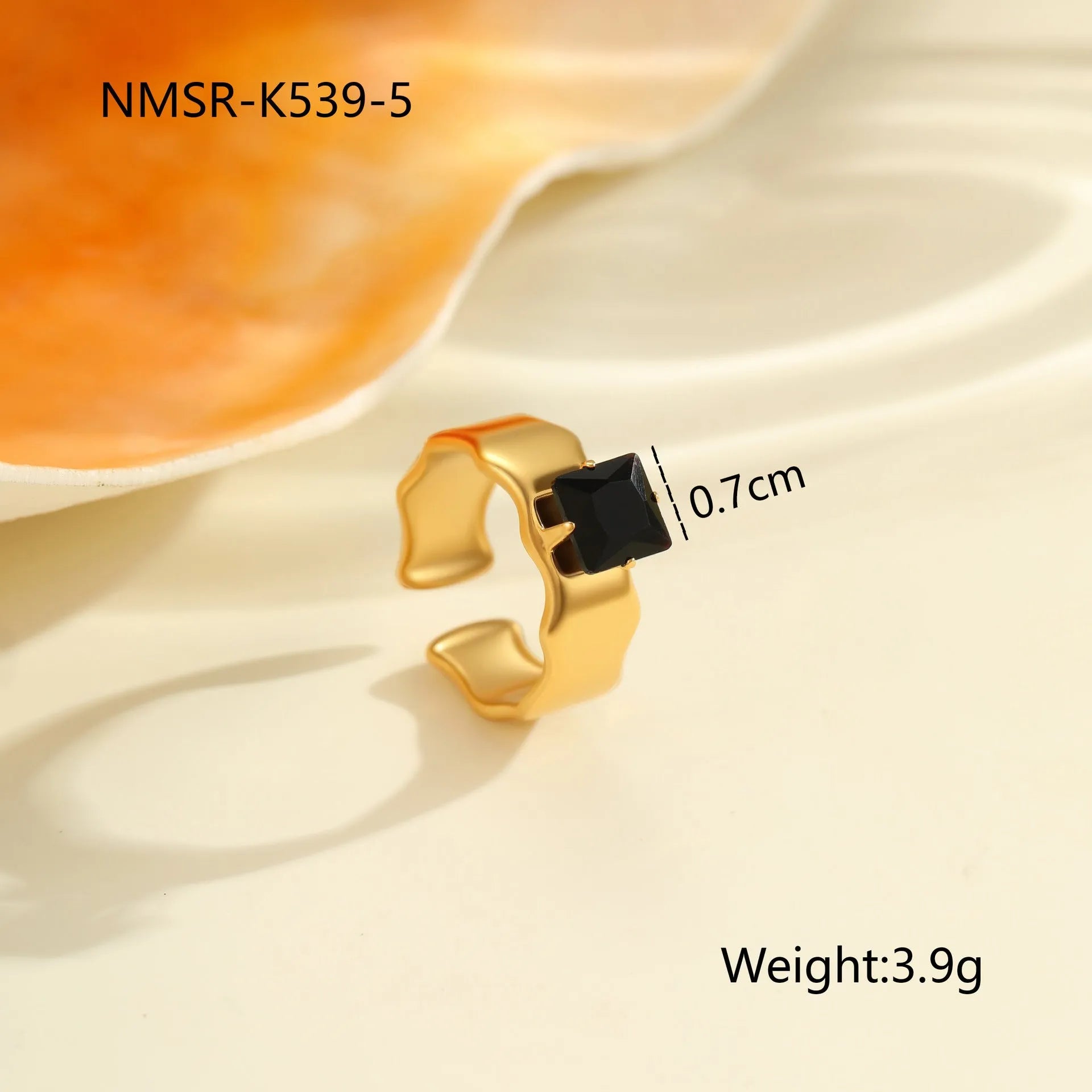 Geometric open mouth women's ring with zircon inlay made from silver-toned electroplated stainless steel.