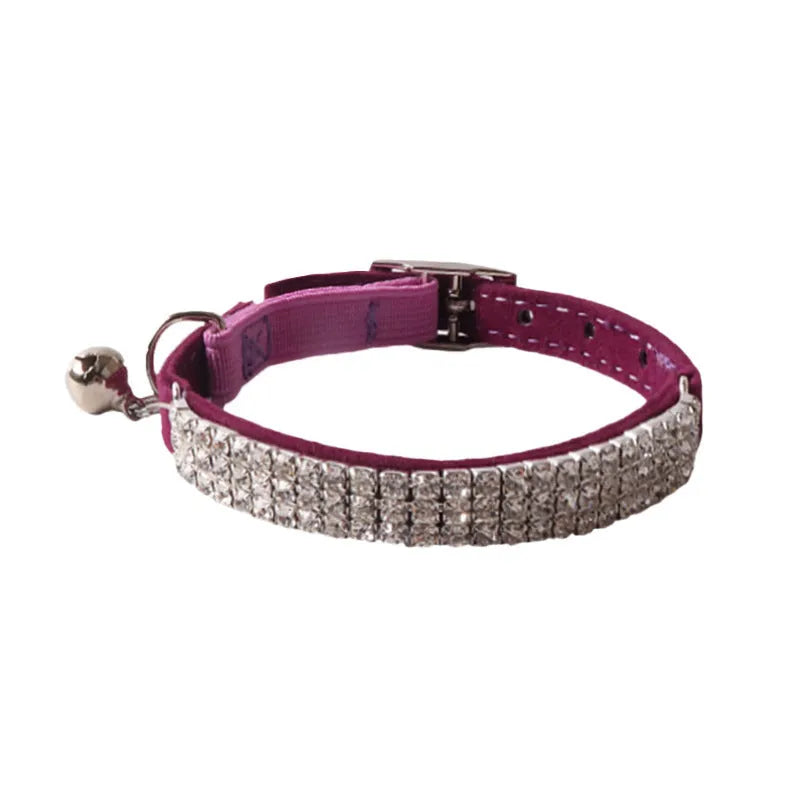 Flannel elastic buckle cat collar in six colour options showing gang drill pattern and dimensions