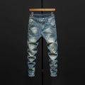 Men's slim fit skinny jeans in dark blue cotton denim with micro elastic fabric