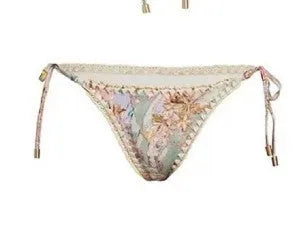 Women's floral bikini swimsuit set with removable skirt in creamy-white beige colour