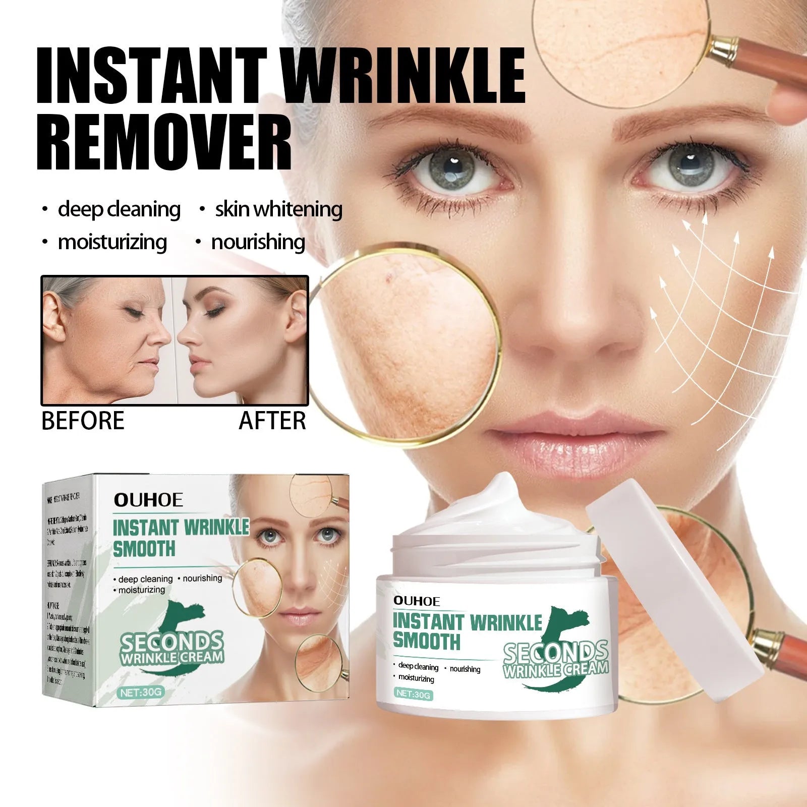 30g jar of anti-ageing anti-wrinkle face cream for hydrating skincare