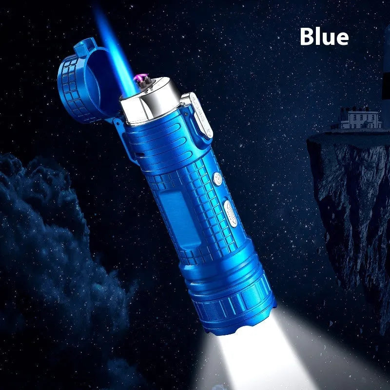 TH727 multi-function metal flashlight lighter in camouflage, red, black, blue or yellow colour.