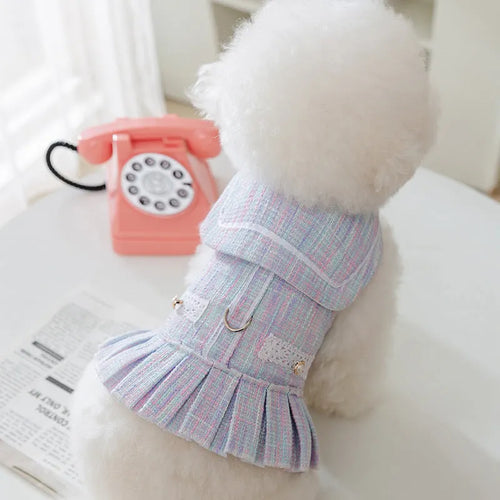 Purple and pink polyester pet clothes for cats and small dogs in four sizes