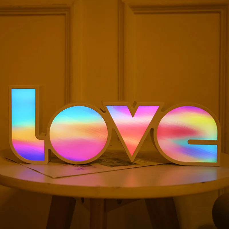 LED LOVE Light decorative lamp with colourful rainbow style lampshade