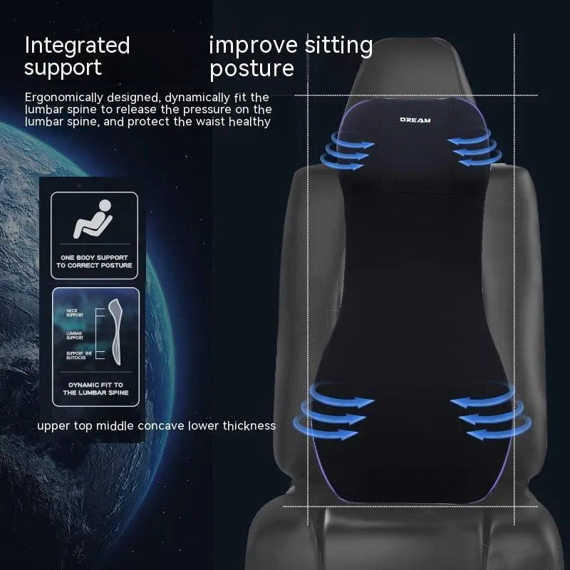 Black automotive memory foam waist cushion and headrest set with lumbar support pillow