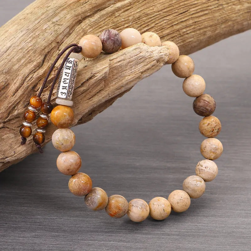 Handmade stone bead bracelet in wood colour with European American retro simple style