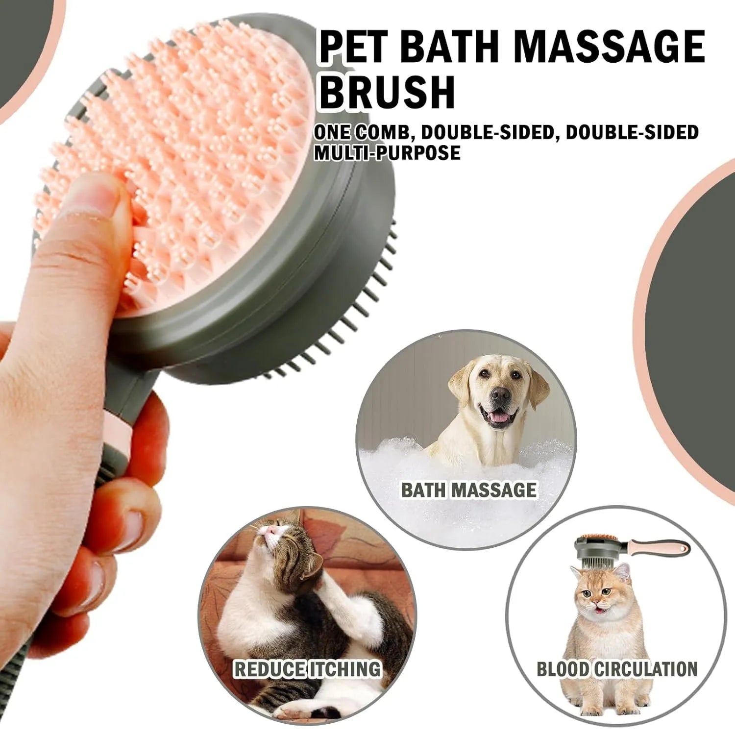 Pink double-sided cat grooming brush with release button next to a flea comb on a white background.