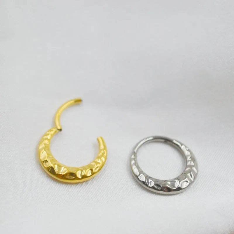 Titanium alloy concave-convex carved nose ring in gold or silver with ASTM F136 certification