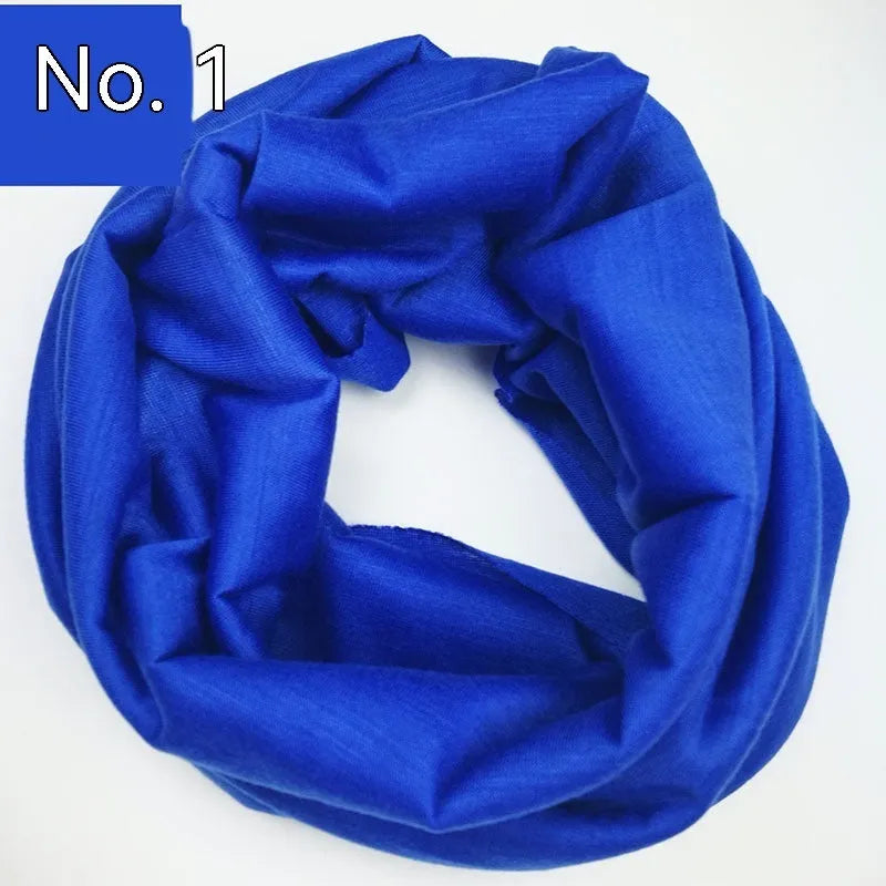 Polyester magic headscarf for outdoor sports in a free size, shown in various colour options.