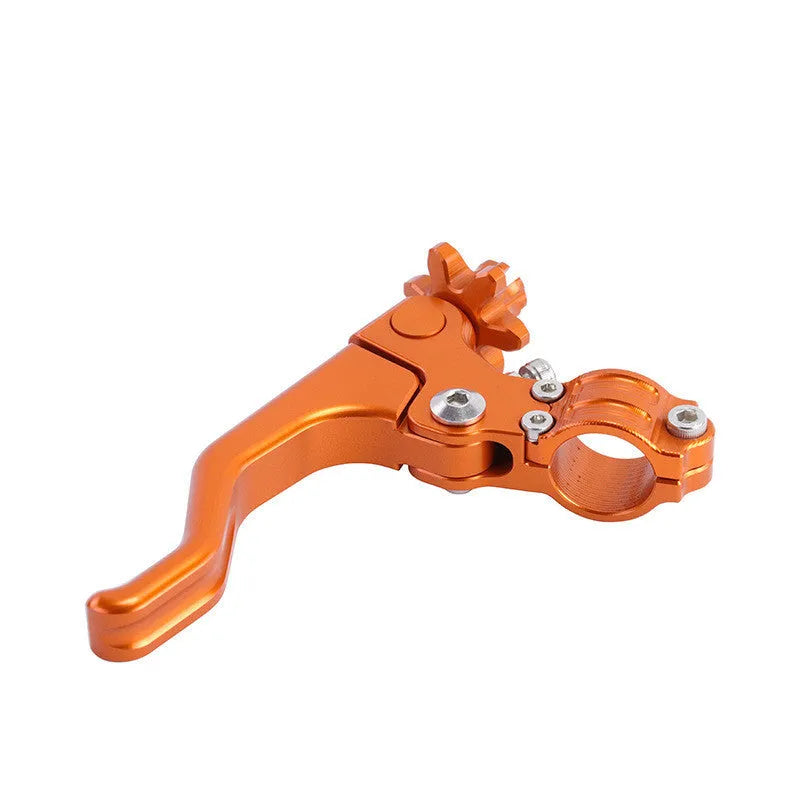 Aluminium two-finger motorcycle clutch lever in selected colour on bike.