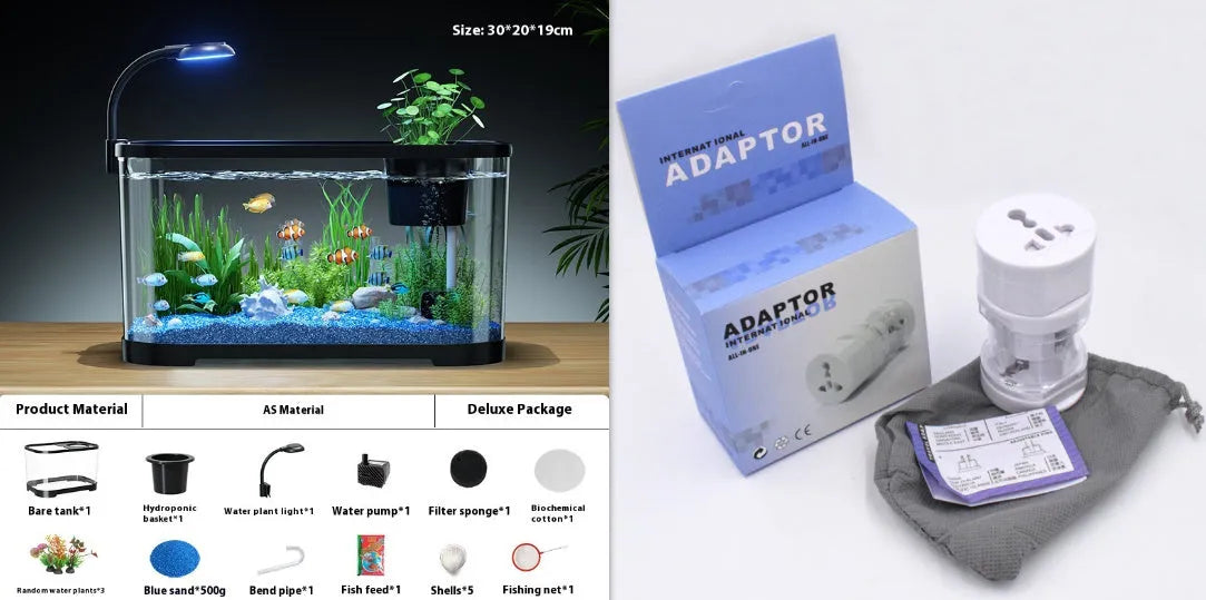 Desktop smart fish tank with integrated ecological filter and oxygen making function in luxury black colour