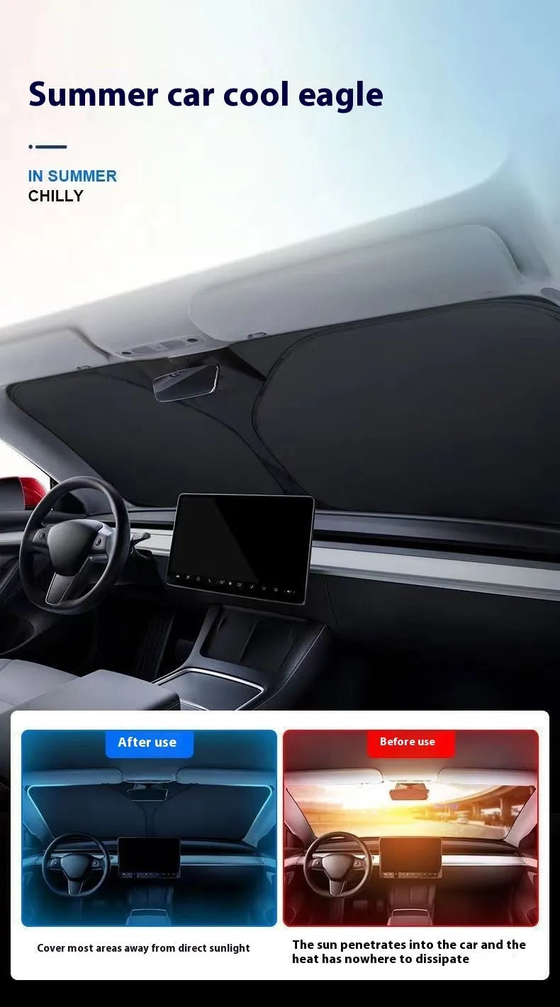 Aluminium foil car sunshade in titanium silver colour showing heat insulation properties