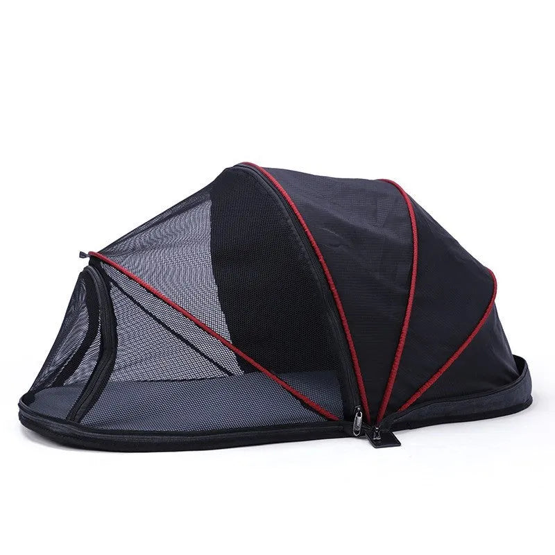L code pet folding tent with half-mesh design for cats in travel or home settings