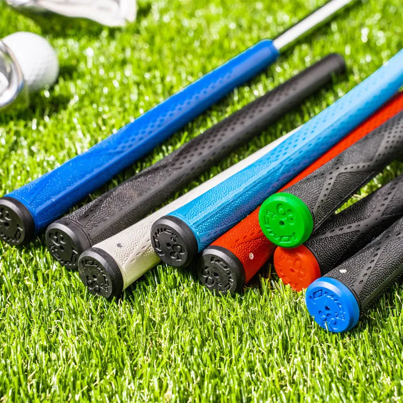 TPE material golf club replacement grip in various colours including pink, red, blue, white and two-tone options.